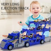 Голям детски двуетажен камион автовоз с 4 малки колички, снимка 1 - Коли, камиони, мотори, писти - 43684808