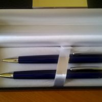 химикалка и молив сребро и синьо, комплект луксозен, снимка 1 - Ученически пособия, канцеларски материали - 27531408