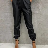 Дамски кожени панталони с прав крачол с прав ластик на талията, 2цвята, снимка 7 - Панталони - 43718611