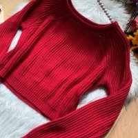 Червен кроп пуловер FB Sister, снимка 2 - Блузи с дълъг ръкав и пуловери - 35395346