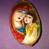 Икона Дева Мария с младенеца върху дърво ръчно рисувана, снимка 1 - Икони - 44051264
