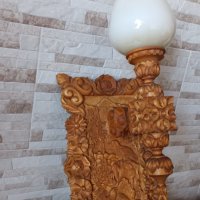 Стара дърворезба с лампа - ловни мотиви - 62/28см , снимка 3 - Антикварни и старинни предмети - 43711187