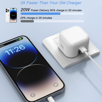 2 броя USB C щепсел за бързо зареждане 20W сгъваем адаптерза iPhone 14/13/12/11/X,iPad, AirPods Pro, снимка 7 - Аксесоари за Apple - 44913625