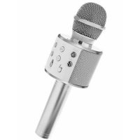 Караоке микрофон със сребрист високоговорител, снимка 5 - Микрофони - 36798846