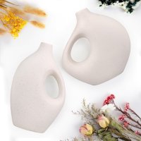 aiskding Комплект 2 ръчно изработени модерни бели керамични декоративни вази , снимка 5 - Вази - 43763734