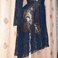 М Тъмно синя дантелена рокля с дълъг ръкав , снимка 3 - Рокли - 39558416