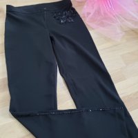 Черен класически панталон с пайети и апликация ZigZac, снимка 1 - Панталони - 32888265