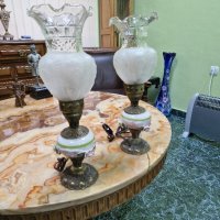 Чифт страхотни антикварни белгийски нощни лампи бронз и порцелан , снимка 3 - Антикварни и старинни предмети - 43570138