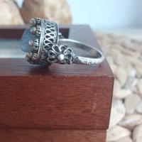 Сребърен пръстен Корона с лунен камък , снимка 5 - Пръстени - 43620923
