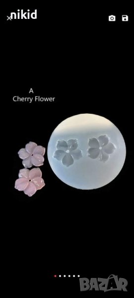 2 малки цветчета вишнев цвят силиконов молд форма фондан смола бижу обеци украса декор , снимка 1