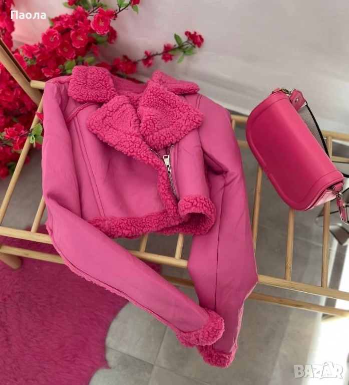 Дамско кожено яке с каракул , снимка 1