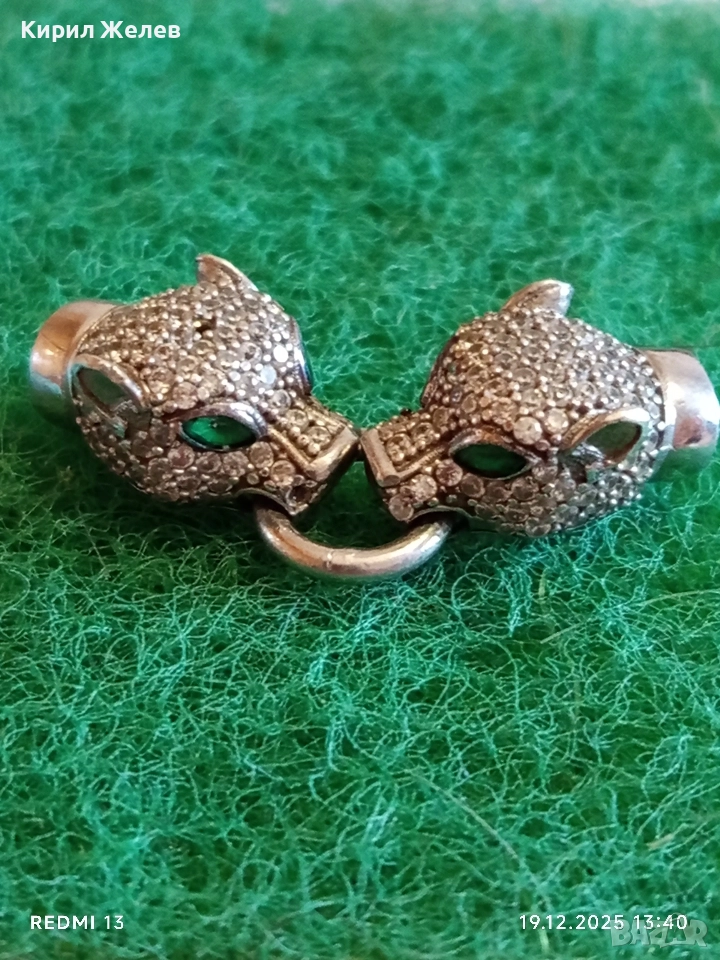 Луксозно сребърно бижу PANTHER с фасетирани кристали майстоска изработка 52409, снимка 1