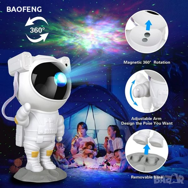 Нови Детска нощна лампа звездно небе проектор 360 настройка, модел ULT Galaxy Star Project Астронавт, снимка 1