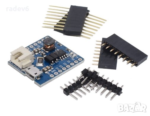 Шийлд за захранване от батерия за WeMOS D1 Mini / PRO + комплект рейки, снимка 1
