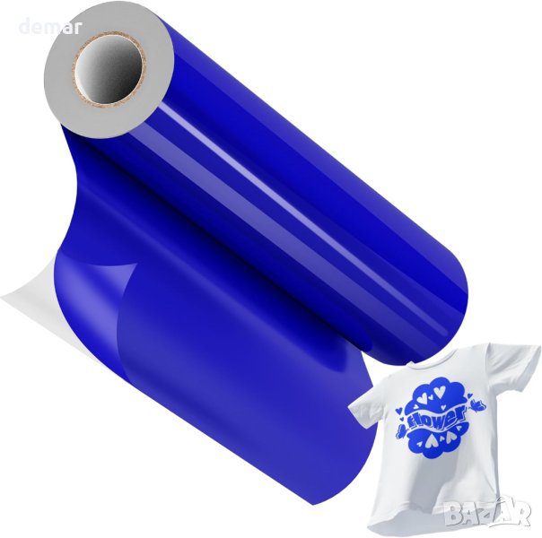 Ролка винилова лента за декорация на текстил, синя, 30 см х 6 м, снимка 1