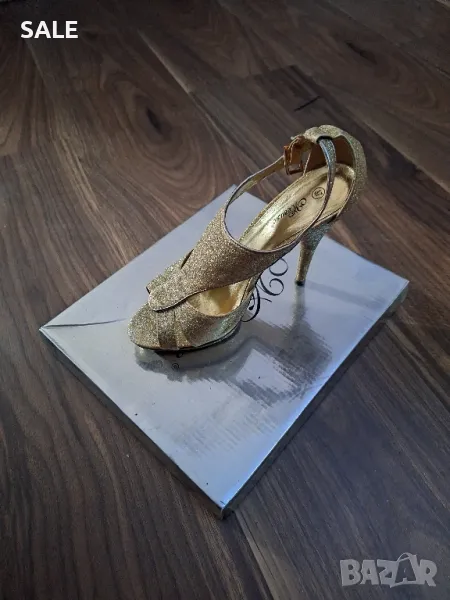 Златисти Сандали на Ток, снимка 1