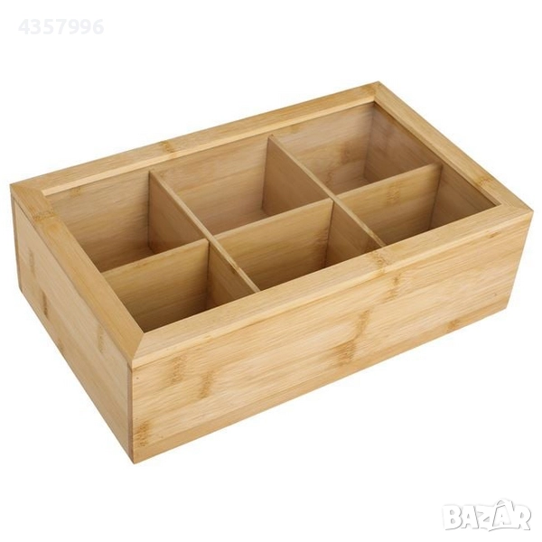 Бамбукова кутия за чай, С капак, Кафяв, снимка 1
