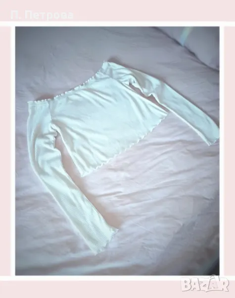 бяла рипсена блузка с голи рамене H&M , снимка 1