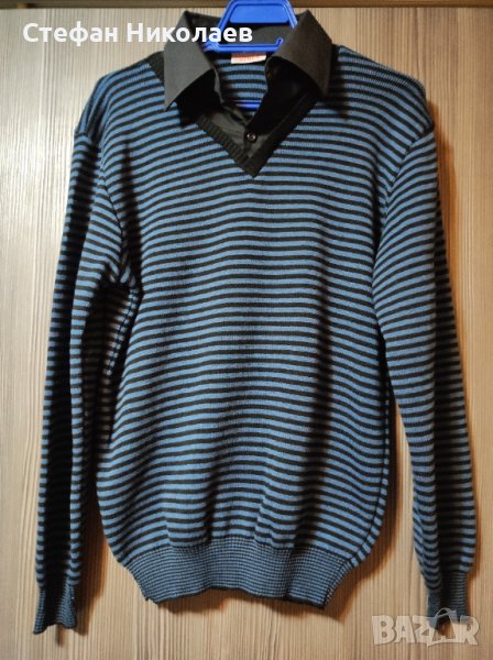 Мъжки пуловер с яка на риза, размер L, снимка 1
