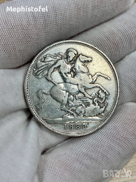 1 крона (Crown) 1889 г, Великобритания - сребърна монета, снимка 1