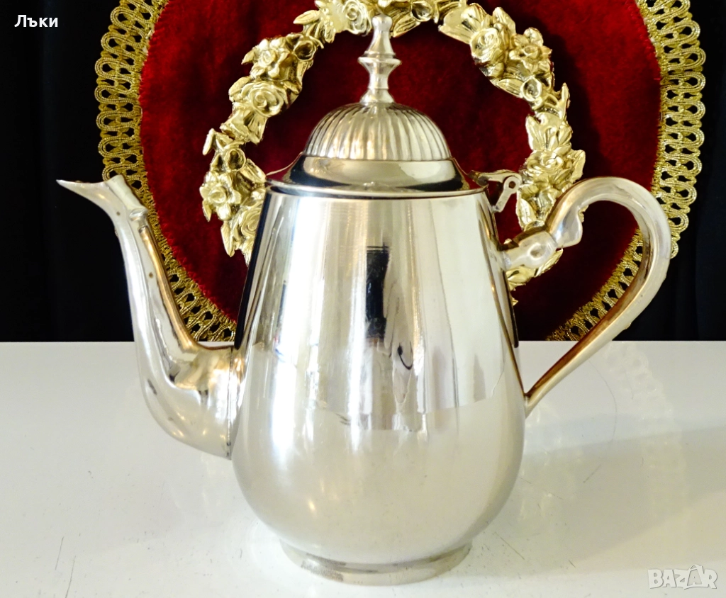 Посребрена бронзова кана за ракия,кафе. , снимка 1