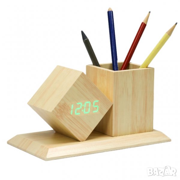 Дигитален часовник(Моливник)имитация на дърво, снимка 1