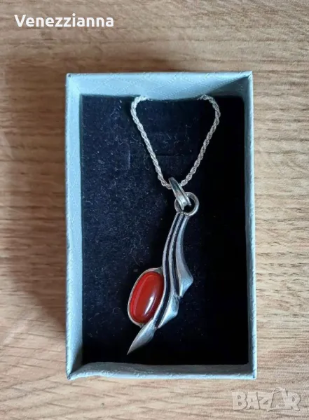Сребърно колие с КАРНЕОЛ, снимка 1