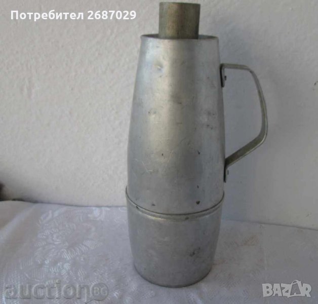  СТАР АЛУМИНИЕВ МЕТАЛЕН ЗДРАВ ТЕРМОС, АНТИКА, снимка 1