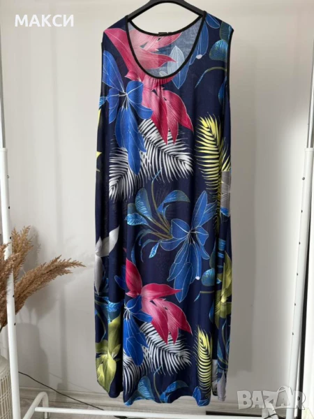 Макси дълга силно еластична мека лятна рокля без ръкави в красив флорален десен, снимка 1