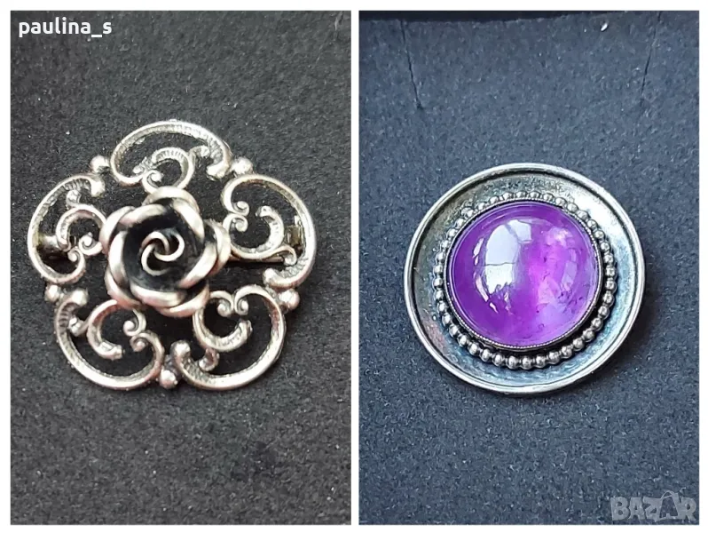 Винтидж / Антика / Две Масивни сребърни брошки / проба 925, снимка 1