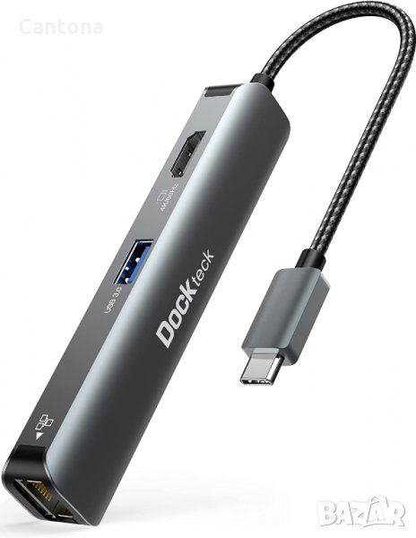 Dockteck USB C хъб, HyperExtended 5-в-1 докинг, 4K 60Hz HDMI, 3хUSB 3.0, снимка 1