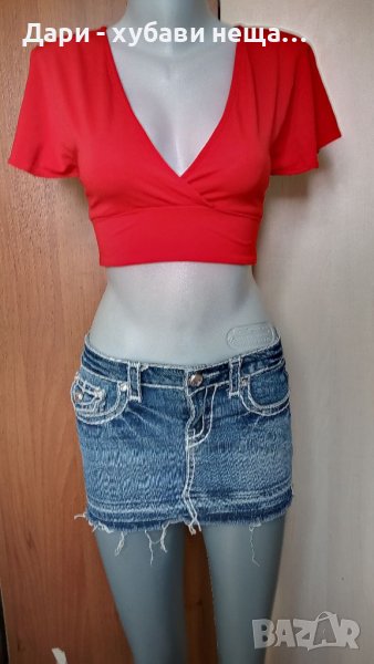 Дънкова пола с кристали и къс  еластичен топ🍀♥️XS,S,S/M♥️🍀арт..4414, снимка 1