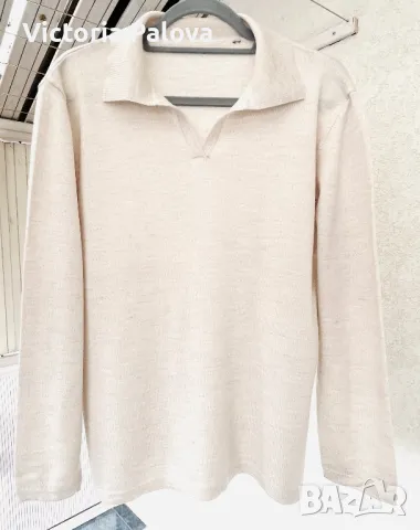 Блуза с якичка стил OLD MONEY светъл беж, снимка 2 - Блузи с дълъг ръкав и пуловери - 48905182
