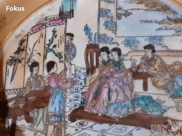 Сатцума Satsuma стар ваза пепелник порцелан маркиран, снимка 5 - Антикварни и старинни предмети - 53357633