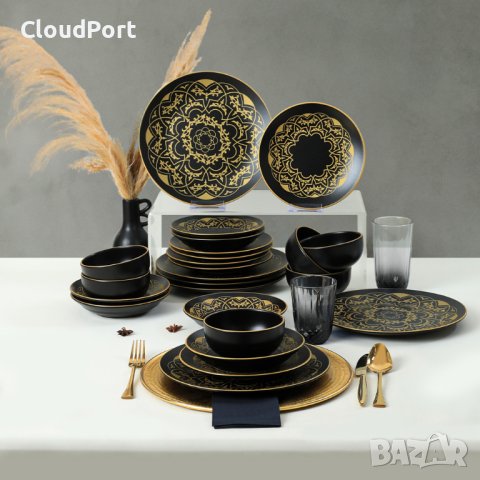 ПЪЛЕН СЕРВИЗ ЗА МАСА, KERAMIKA, 24 ЧАСТИ, КЕРАМИКА, ЖЪЛТО/ЧЕРНО, снимка 5 - Сервизи - 43582825