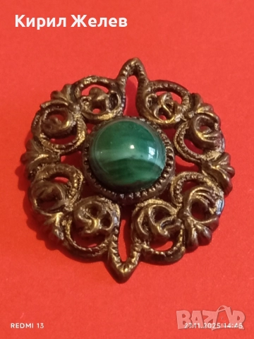 СТАРИННА БРОШКА АРТ ДЕКО СТИЛ СКЪПОЦЕННА с ЗЕЛЕН АХАТ 52224, снимка 5 - Други - 52562117
