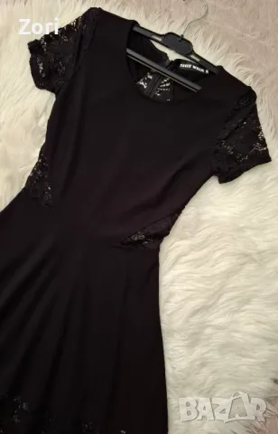 УНИКАЛНА черна кукленска рокля с черна дантела в талията, по ръкавите, на гърба, снимка 2 - Рокли - 49913728