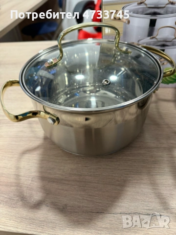 Луксозен комплект тенджери с неръждаема стомана и златисти дръжки, снимка 5 - Съдове за готвене - 53438097