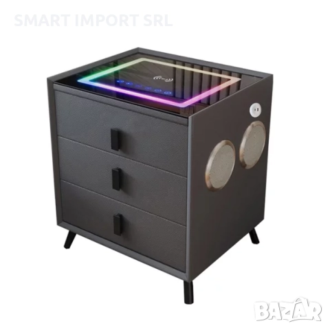 Интелигентно нощно шкафче Smart Heater Led, безжично зареждане, Bluetooth, сив