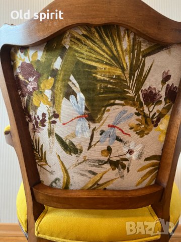 Двойка антикварни кресла ТРОПИКАНА в стил Луи XV, обновени с жизнерадостни папагали, снимка 5 - Антикварни и старинни предмети - 43356269