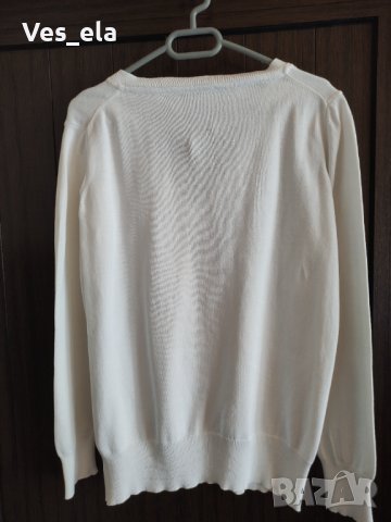 снежно бял пуловер с остро деколте  , снимка 4 - Блузи с дълъг ръкав и пуловери - 40626166