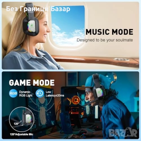 Нови Гейминг слушалки с микрофон LED 2.4GHz Bluetooth PS5 PC геймъри, снимка 7 - Слушалки и портативни колонки - 52877402