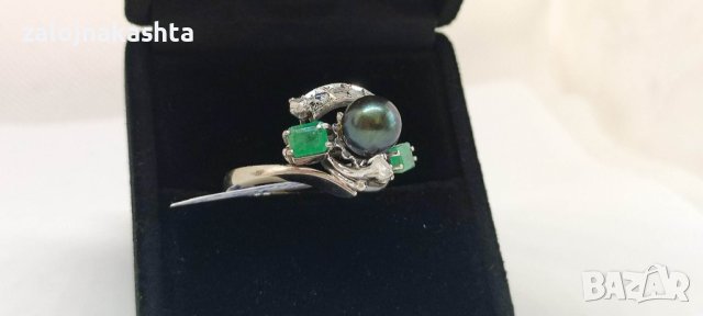 Златен пръстен с Изумруд перла и брилянти-8,36гр/18кр, снимка 4 - Пръстени - 40573924