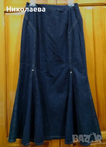 Дълга пола от тъмен деним с разкрояване,L/XL, снимка 2 - Поли - 43695146