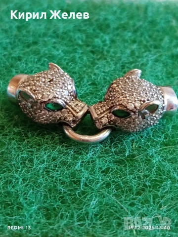 Луксозно сребърно бижу PANTHER с фасетирани кристали майстоска изработка 52409