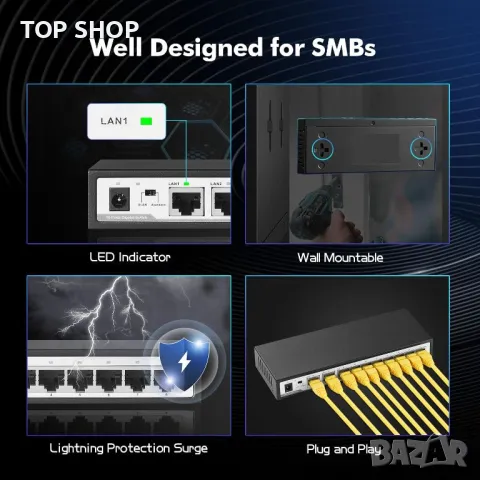 YuLinca 10-портов Gigabit Ethernet комутатор, 8 x 100/1000Mbps порта, 2 Gigabit Uplink, VLAN, снимка 4 - Суичове - 49944962