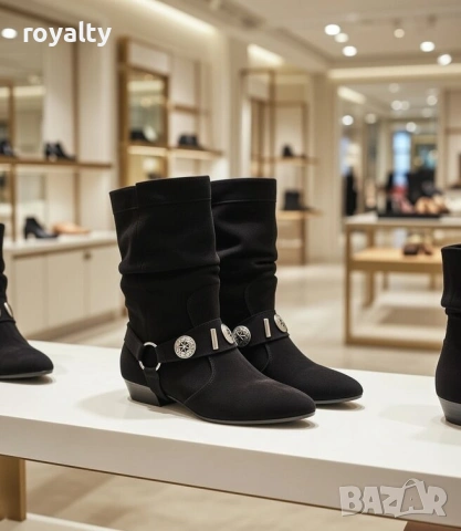 Равни боти - черен велур, снимка 4 - Дамски боти - 53194031