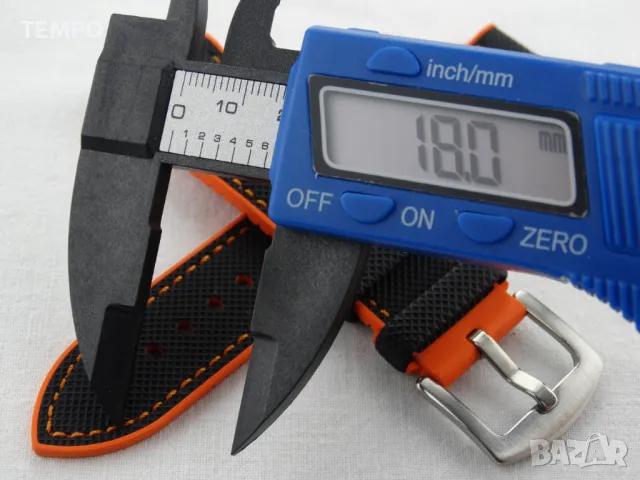 СИЛИКОНОВА КАИШКА ЧЕРНА С ОРАНЖЕВО- 18мм + ПОДАРЪК, снимка 6 - Каишки за часовници - 48451700