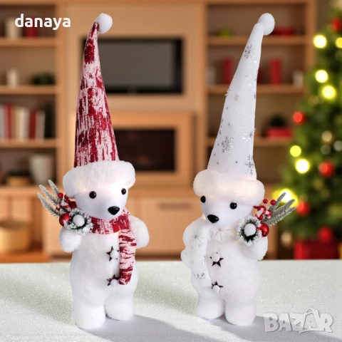 6245 Светеща коледна фигура мечок с висока шапка, 62 см