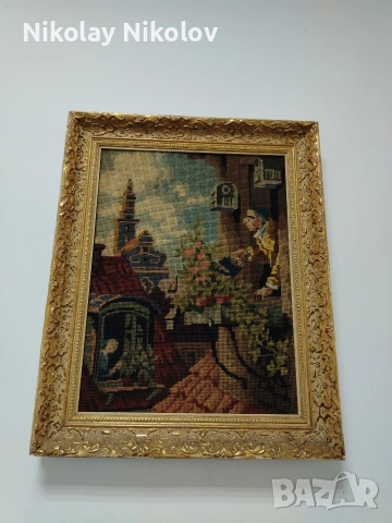 гоблен в рамка "Балконът" , снимка 3 - Гоблени - 53343665